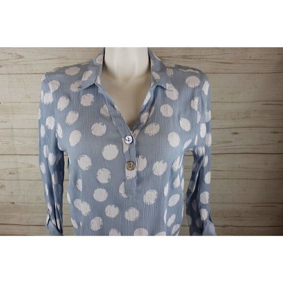 ALI Miles XL Artsy Polka Dot 1/4 Button Tunic Blouse Top Tab Sleeves - Picture 3 of 6